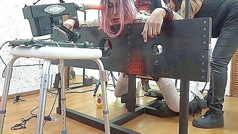 Amateur bondage with girl with a big dildo in her pussy