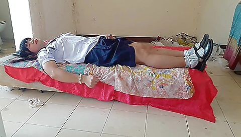 Cute schoolgirl with a big boobed cunt playing with toy