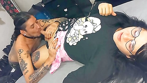 Brunette 18+ tattooed girlfriend fucked in doggystyle