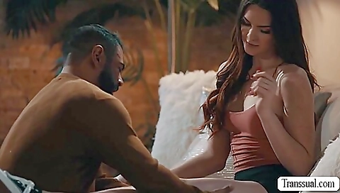 Fat stepdad gets ass drilled by a hot brunette babe