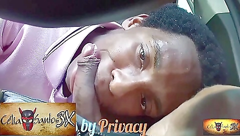 Ebony with a big black cock is making love on a black car