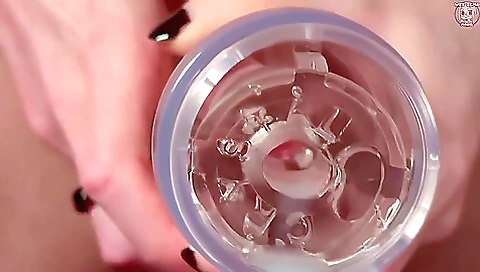 Solo masturbation cumshot for a hot girl with a dildo