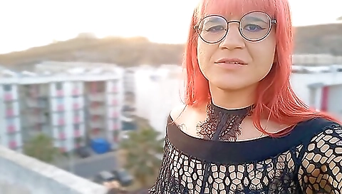 Latina on the roof gets her pussy rimpled by a dildo