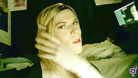 Busty amateur blonde slut sucking and swallowing cum