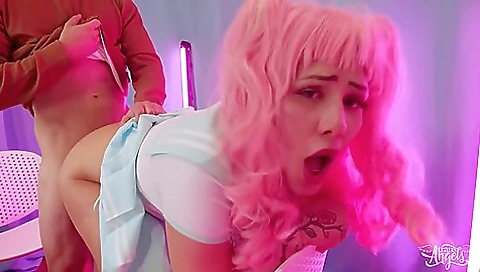 Hotties in red dress and stockings gets fucked by her boyfriend