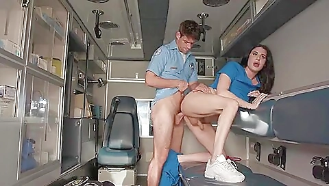 Hot brunette nurse with a big ass ass fucked by a dude