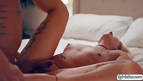 Blonde stepsis in a tattooed body getting fucked in the ass